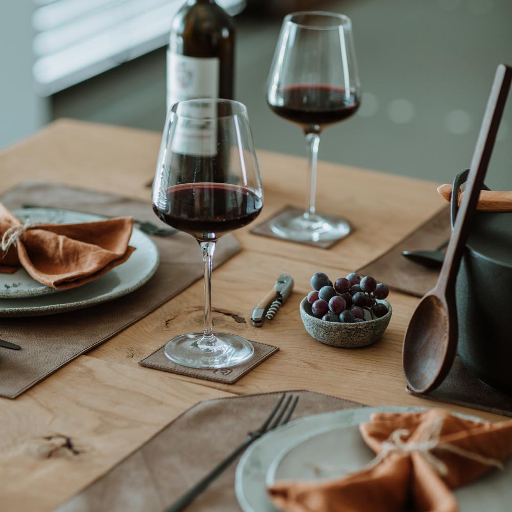 Genuine leather glass coasters "Design" 6 pieces